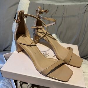 Chinese Laundry Patent Nude Strappy Block Heels